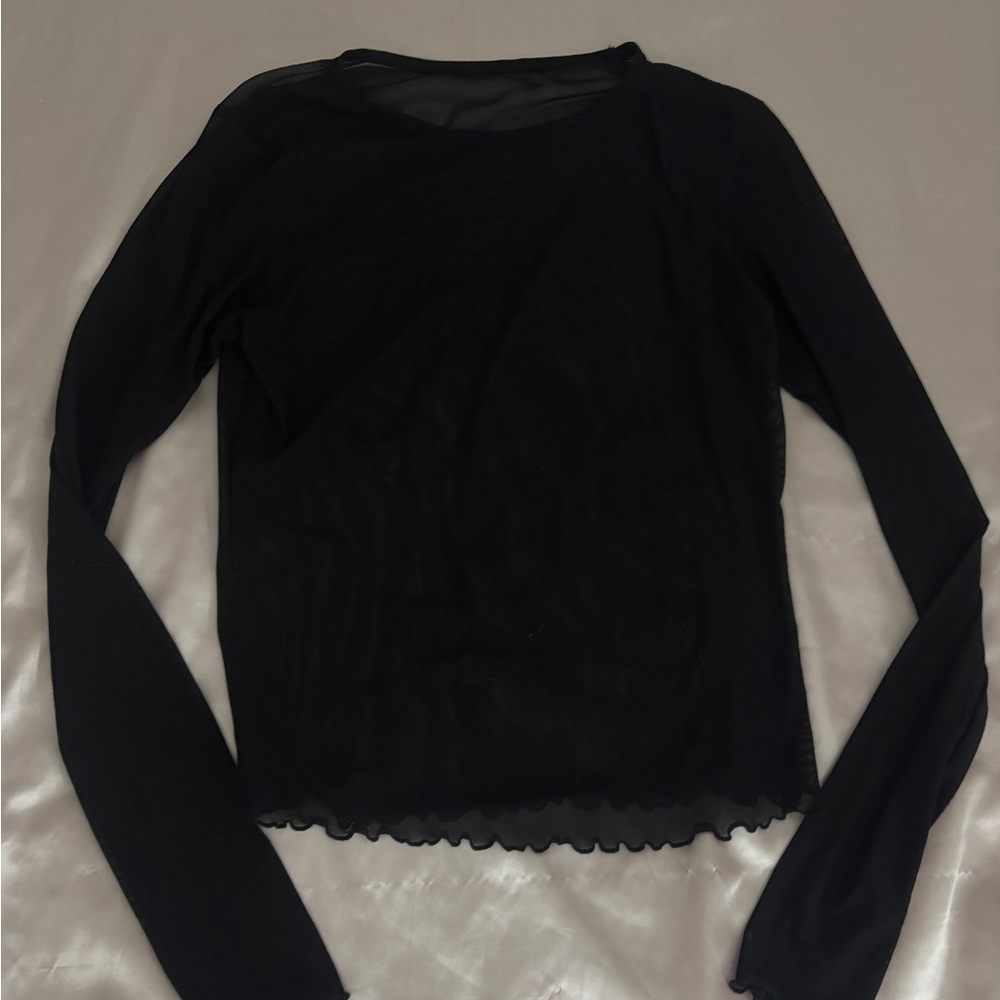 Elegant Black Long Sleeve Mesh Top ⭐️